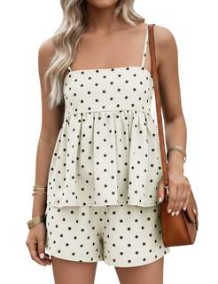 FOMELY Women's Polka Dot 2 Piece Summer Casual Short Set with Pockets | babydoll, backless, vintage, soft, cut