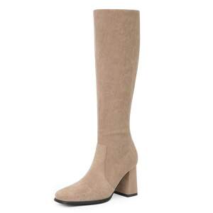 Modatope Knee High Boots Women Square Toe Chunky Heel Fashion Tall Boots | Block Heel Gogo Boots with Side Zip
