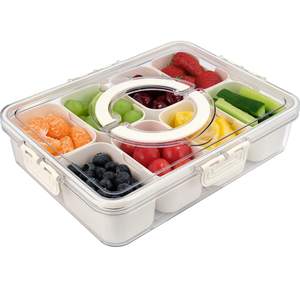 TAROSE Snackle Box Container, 8 Compartments Divided Serving Tray with Lid and Handle, Portable Snack Box Cont
