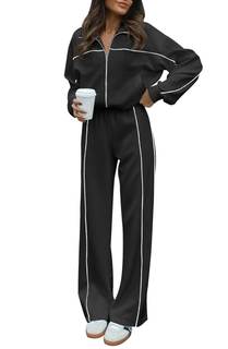 HAEOF Women 2 Piece Sweatsuit 2026 Fall Spring Long Sleeve Zip Up Sweatshirt Jogger Pants Machting Lounge Sets