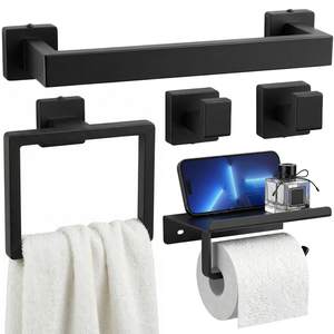Tudoccy 5-Pieces Matte Black Bathroom Accessories Set, Bathroom Hardware Set SUS304 Stainless Steel Rustproof 