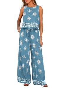 PRETTYGARDEN Women's Summer Boho 2 Piece Outfits Lounge Sets | Floral Comfy Fabric, Sleeveless Tank Tops, Elas