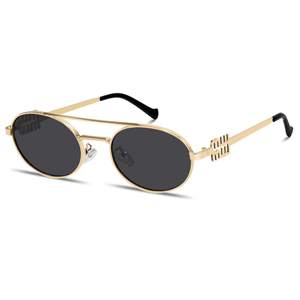 Rmerom Retro Gold Metal Oval 90s Sunglasses for Women Small Chic Sunnies | Trendy Narrow Sun Glasses UV400 pro