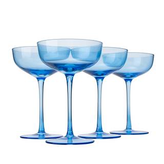 Ocean Blue Champagne Coupe Glasses Set of 4 | 7oz Premium Crystal Martini & Cocktail Stemware | Elegant Tinted