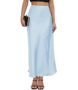Satin Maxi Skirt High Waisted Silk Leopard Long Skirts for Women | Elastic Waistband, A-Line, Animal Cheetah P