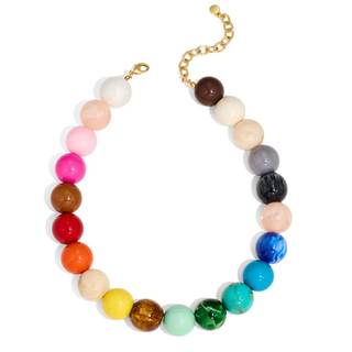 Chunky Beaded Choker Necklace for Women Boho Statement Necklace with Large Pearl Blue Brown Tone Resin Beads S