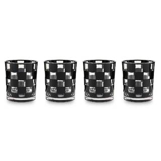 MACKENZIE-CHILDS Acrylic Tumbler Set, Black Check | Hand-applied design, open tumbler cups, 3.5" dia. x 4.15" 