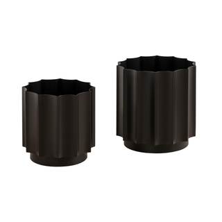 Kate and Laurel Scalone Modern Two-Piece Metal Outdoor Planter Set; Set of 2; Black; Decorative Metal Planters