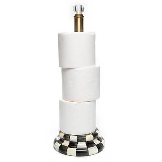 MACKENZIE-CHILDS Toilet Tissue Storage, Black-and-White Courtly Check | Hand-painted design, made from enamele
