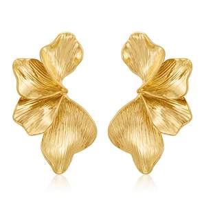 Chunky Gold Statement Earrings For Women Gold Plated Sectored Flower Leaf Shell Angel Wing Earrings Trendy Boh