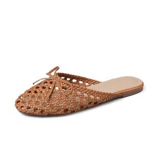 Synchoiss Woven Mules for Women Flat Closed Toe Sandals with Bow | Round Toe, Breathable Mesh Upper, Slip-on M