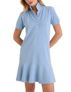 Women's Polo Dress Short Sleeve Ruffle Hem Breathable Cotton Blend for Golf Tennis Summer Casual Wear Blue Lar