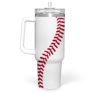 Baseball Tumbler with Handle 40oz, Insulated Stainless Steel Cup with Lid & Straw, Gifts for Men, Boys, Player
