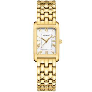 HOLSTOUR Watches for Women Vintage Bracelet Roman Dial Rectangular Case Gold Watch Waterproof with Tools White