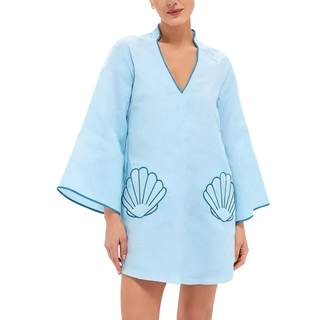 VAOYIU Summer Dresses for Women Boho Shell Embroidered Mini Dress | Loose Fit Babydoll V Neck 3/4 Sleeves Cove