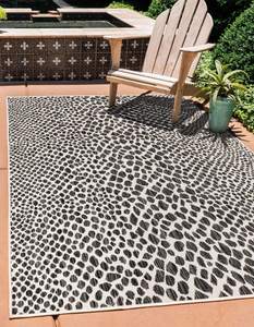 Unique Loom Outdoor Collection Area Rug - Cape Town (3' 3' x 5' 3' Rectangle, Black/ Ivory)
