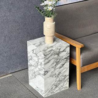 Arabescato Marble Side Table, Square End Table, 11.8 Inch | White natural stone, grey veining, no assembly, ea