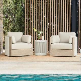 CHITA 3-Piece Boho Patio Rattan Bistro Set, FSC Acacia Wood Frame, Cream | Outdoor Furniture Set: 2 Swivel Cha