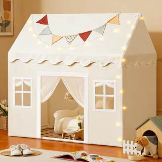Tiny Land Kids Play Tent with Padded Mat & LED Lights, Ages 3+ | Modern Home Design, Neutral Color Indoor Play