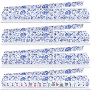 4 Pack Magnetic Chinoiserie Mahjong Tile Racks with Removable Acrylic Pushers, 18.5 Inch Length American Mahjo