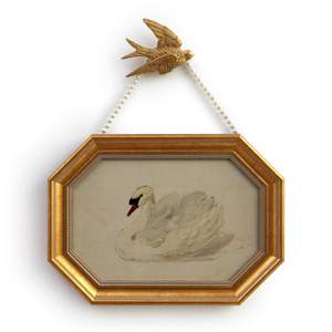 Gold Framed Canvas Wall Art Vintage Decor,White Swan Painting Prints,8"x12"Picture Frame With Accessories for 