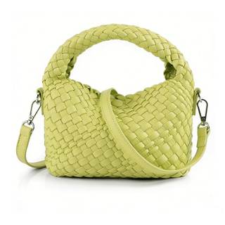 Small Woven Crossbody Bag with Top Handle, PU Leather Hangbag | Cute purse handbag, shoulderbag with detachabl