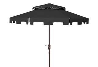 SAFAVIEH Outdoor - Zimmerman 9-Foot Double-Top Patio Umbrella - Black & White Canopy - Brown Aluminum Pole - C