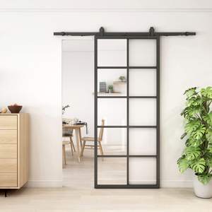 Jubest DIY Glass Sliding Closet Kitchen Door, 36in x 84in Modern French 5-Lite Clear Tempered Glass Aluminum F