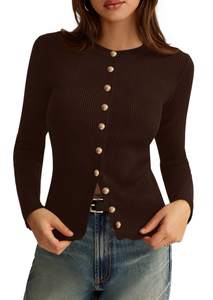 PRETTYGARDEN Women's Fall Lightweight Cardigan Sweaters | Button up, Soft Ribbed Knit, Long Sleeve Tops, Slim 