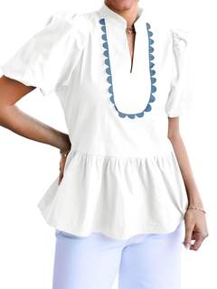Cicy Bell Women Puff Sleeve Peplum Blouse Ruffle Vneck Summer Babydoll Tops | Casual Dressy Shirts,Loose Fit