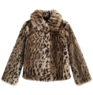 ebossy Women's Faux Fur Crop Jacket Long Sleeve Cozy Winter Warm Fluffy Leopard Pure Color Sherpa Coat with Po