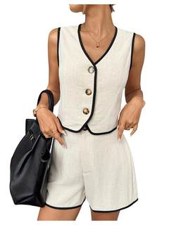 SOLY HUX Women's Button Down Crop Tank Top Shorts Two Piece Outfits | Crop Vest, Daily, Summer, Clothes, Suit 