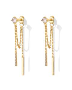 PAVOI 18K Gold Plated 925 Sterling Silver Posts Drop Dangle Chain Earrings for Women | Dangling Chain Studs | 