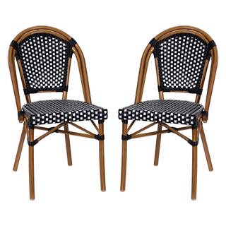 Flash Furniture Bordeaux Set of 2 Indoor/Outdoor Commercial Bistro Stack Chairs - Black/White PE Rattan Back a