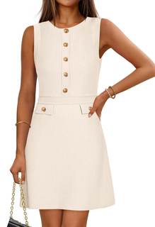 MEROKEETY Womens Summer Business Casual Mini Sweater Dress | Sleeveless, Button Down, Formal Work Office Short