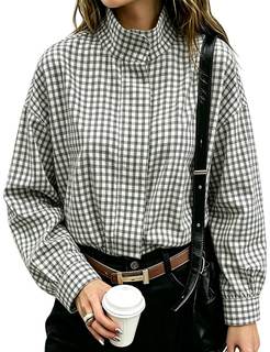 Women's Gingham Long Sleeve Jacket Zip Up Stand Collar Cropped Coat Ruffle Hem Vintage Casual Outerwear Spring