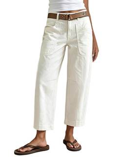 Flamingals Straight Leg Low Rise Barrel Pants for Women | Cropped Chino Pants,Casual Pants,Barrel Leg Ankle Pa