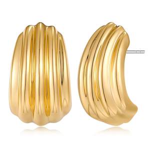 MUYAN Chunky Textured Earrings for Women Vintage Minimalist Large Ribbed Studs Trendy Jewelry Gold Striped