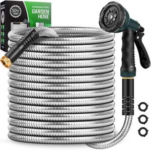 Garden Hose 50 FT with 10-Function Nozzle Leak-proof Kink-Free | Flexible Water Hose, Metal Connector, No-Tang