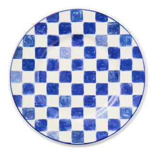 MACKENZIE-CHILDS Stoneware Dinner Plate, Dishwasher- and Microwave-Safe Plate, 11 Inches, Indigo Check Blue Ch