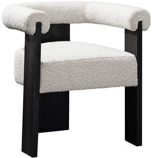 Meridian Furniture 565Cream-C Barrel Collection Mid-Century Modern Dining Chair with Solid Wood Black Finish, 
