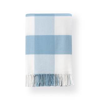 Hofdeco Premium Coastal Decorative Throw Blanket for Patio Couch Sofa, Baby Blue Buffalo Plaid with Fringe, 52