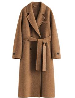 Womens Pea Coats Fall Long Trench Coat Double Breasted Button Down Lapel Belted Peacoat Camel Medium