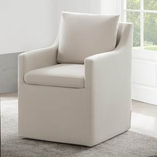 KISLOT Upholstered Dining Chairs Set of 1 with Casters, Flax Beige | Modern Rolling Dining Room Arm Chairs wit