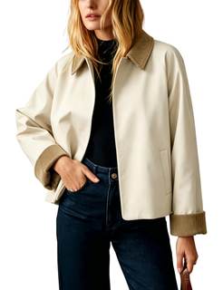 UATKIMI Women Oversize Trench Coat Corduroy Lapel Snap Button Crop Jacket | Long Sleeve Slant Pockets Work Off