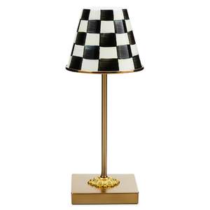 MACKENZIE-CHILDS LED Cafe Table Lamp, Black-and-White Courtly Check | Cordless, rechargeable lamp, hand-painte