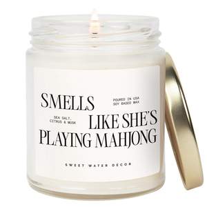 Sweet Water Decor Smells Like She’s Playing Mahjong Candle, Funny Mahjong Gift for Women, 9oz Candle with Gold