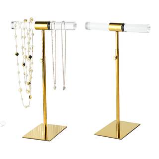 Acrylic Jewelry Towers - Stainless Steel Long Necklace Stand, Adjustable Height Tabletop Jewelry Organizer for