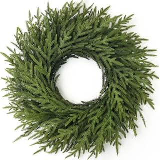 26" Artificial Norfolk Pine Wreath, Christmas Greenery for Front Door | Full and Realistic, Lifelike Touch Fau