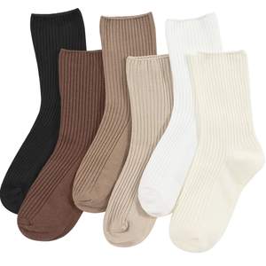 DOKUTOKU Womens Crew Socks Size 7-9 Cotton Cute Long Fall Workout Casual Socks 6 Pack Multicolor One Size